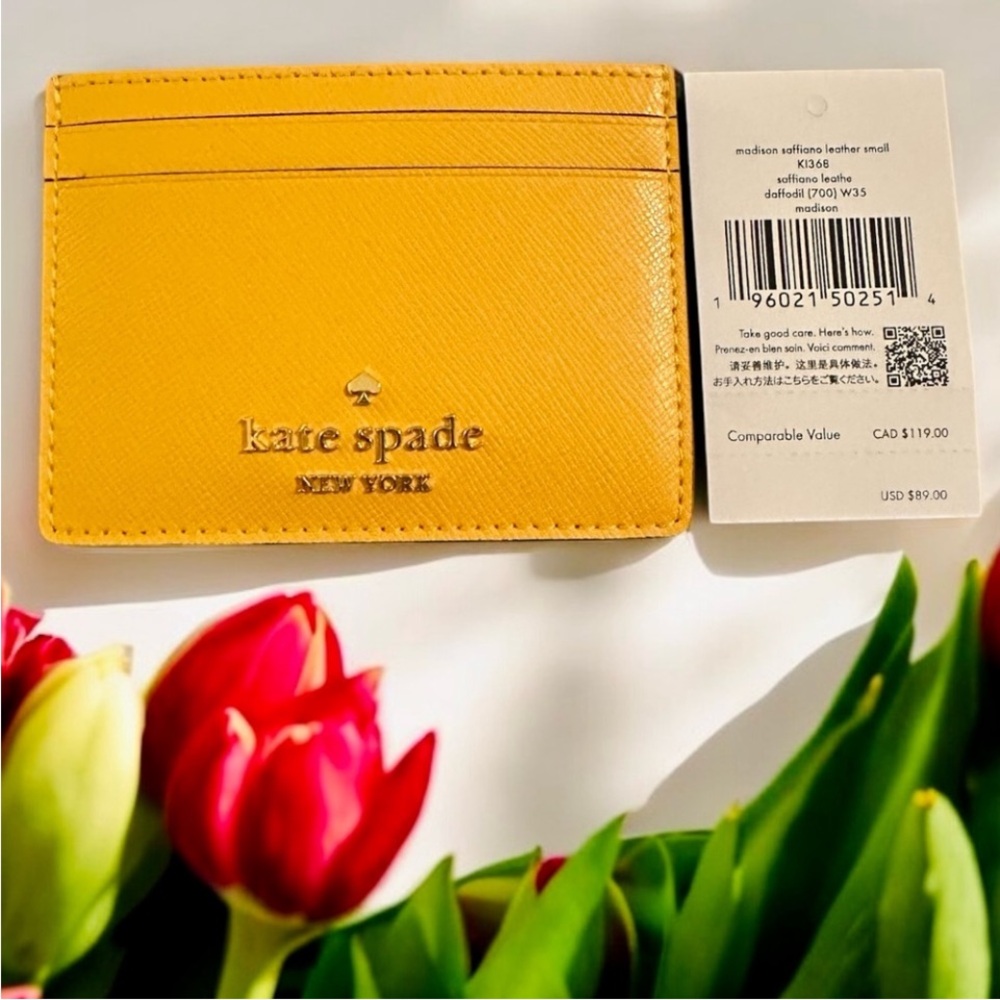 KATE SPADE Madison Daffodil Yellow Card Holder in Saffiano Leather Gold Hardware - Picture 3 of 8